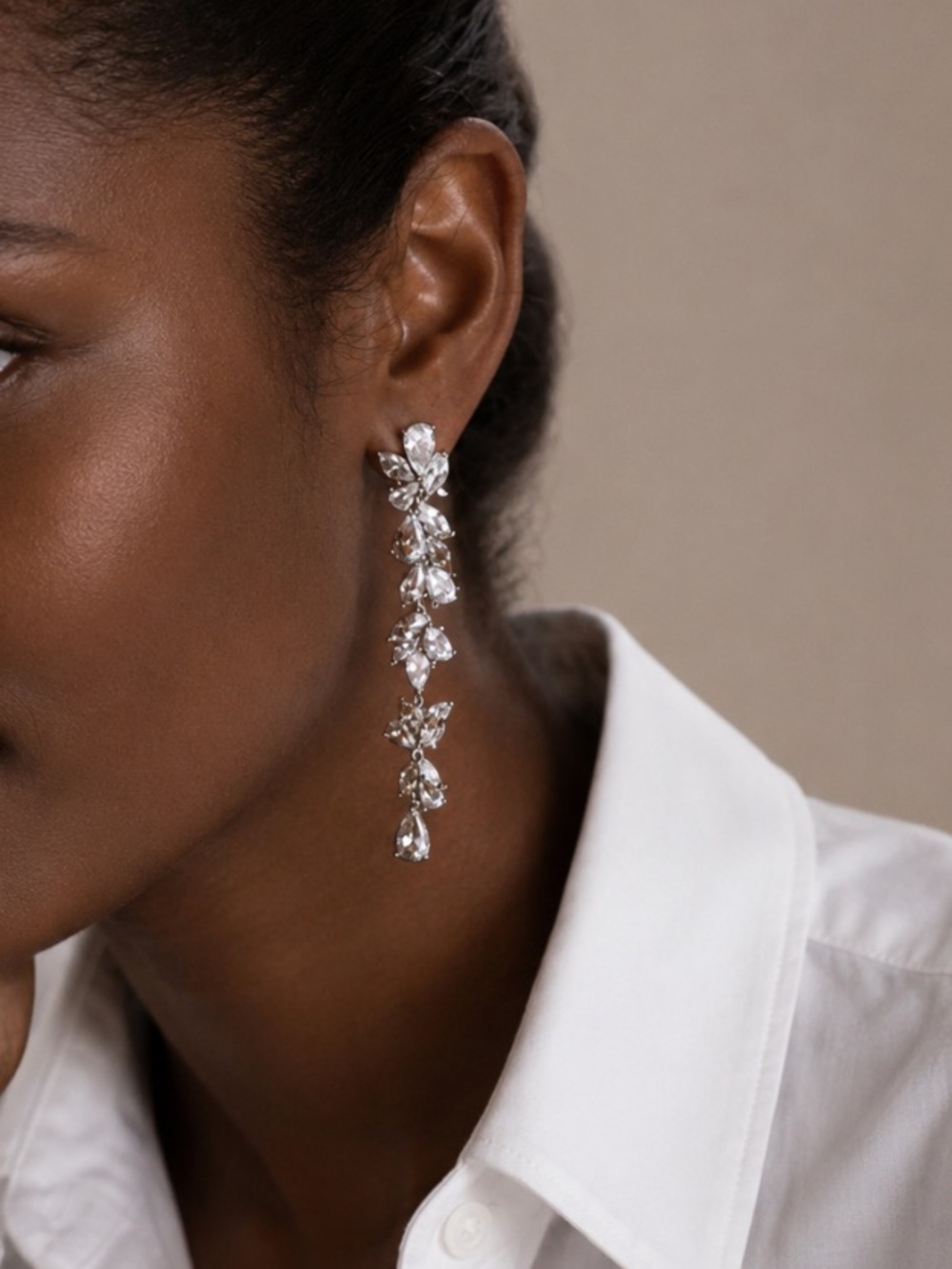 New! Silver Cascading Rhinestone Earrings (3007) NWOT